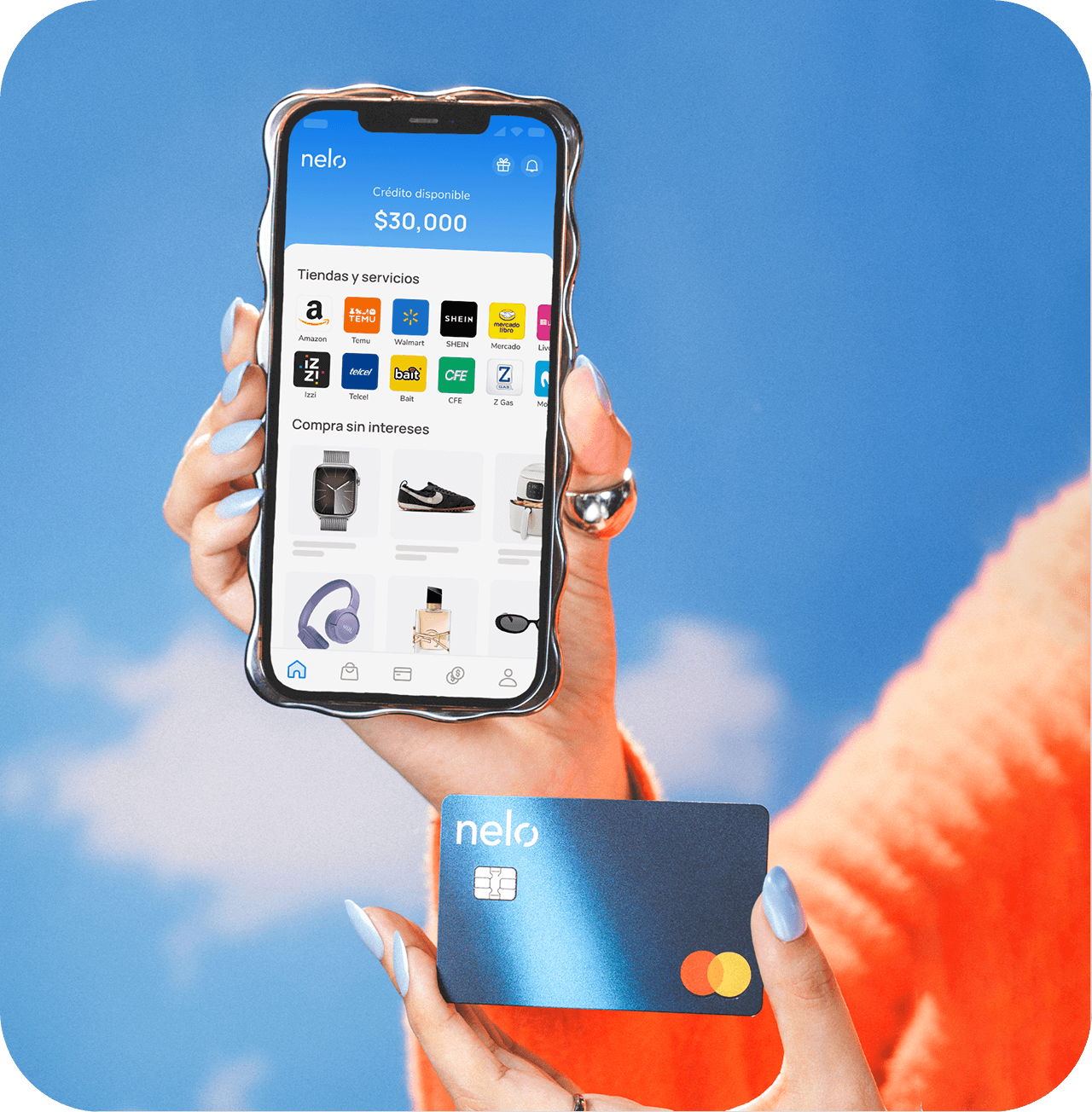 App Nelo mostrando tu crédito disponible y las tiendas donde puedes comprar